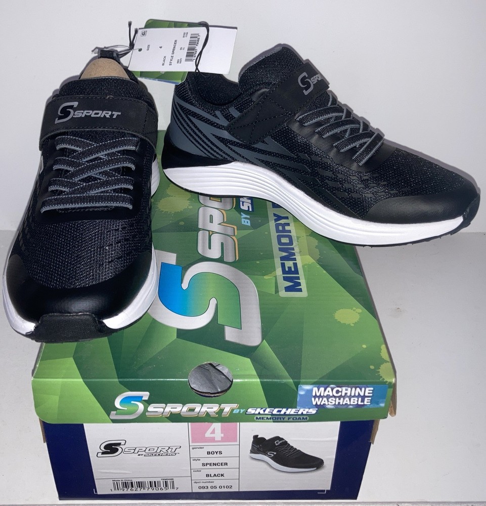 NIB Kids S Sport By Skechers Boy Sz 4 Spencer Black Slip On Memory Foam Sneakers