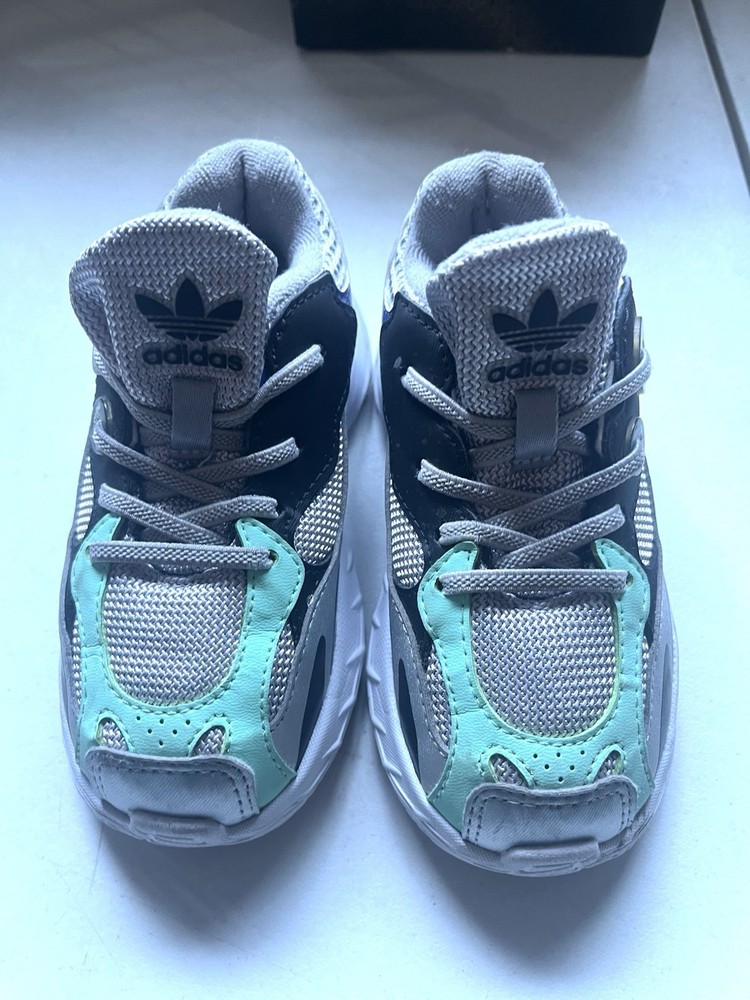 adidas GY3346 Gray Mint Green Blue Mesh Athletic Sneaker Unisex Kids 7K Lace Up