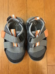 Cat & Jack Unisex Kids Gray/Orange/Black Mesh Hook & Loop Sneakers Size 6