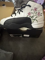 Jordan 12 Retro (PS) White Black Leather High Top Embroidered Kids Sneakers 3Y