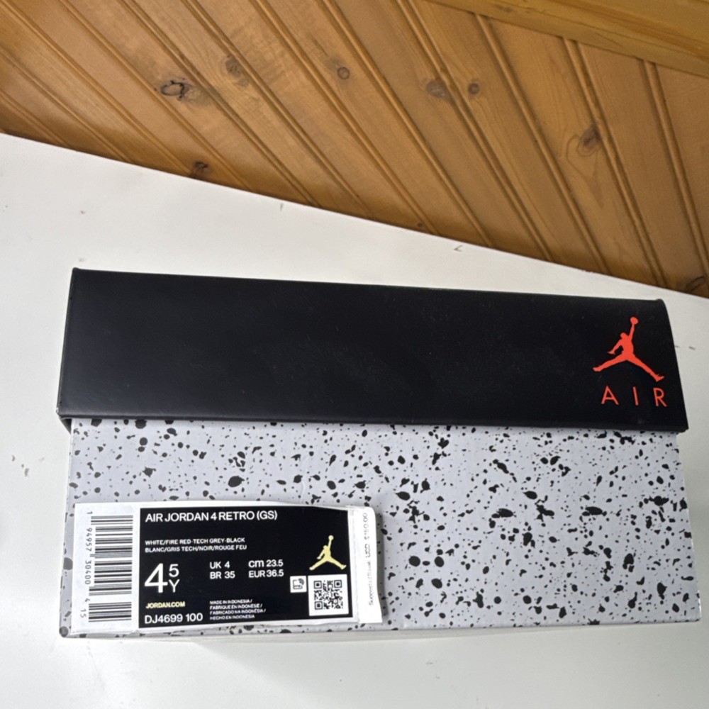 Jordan Air Jordan 4 Retro GS White Tech Grey Red Black Leather 4.5Y DJ4699-100