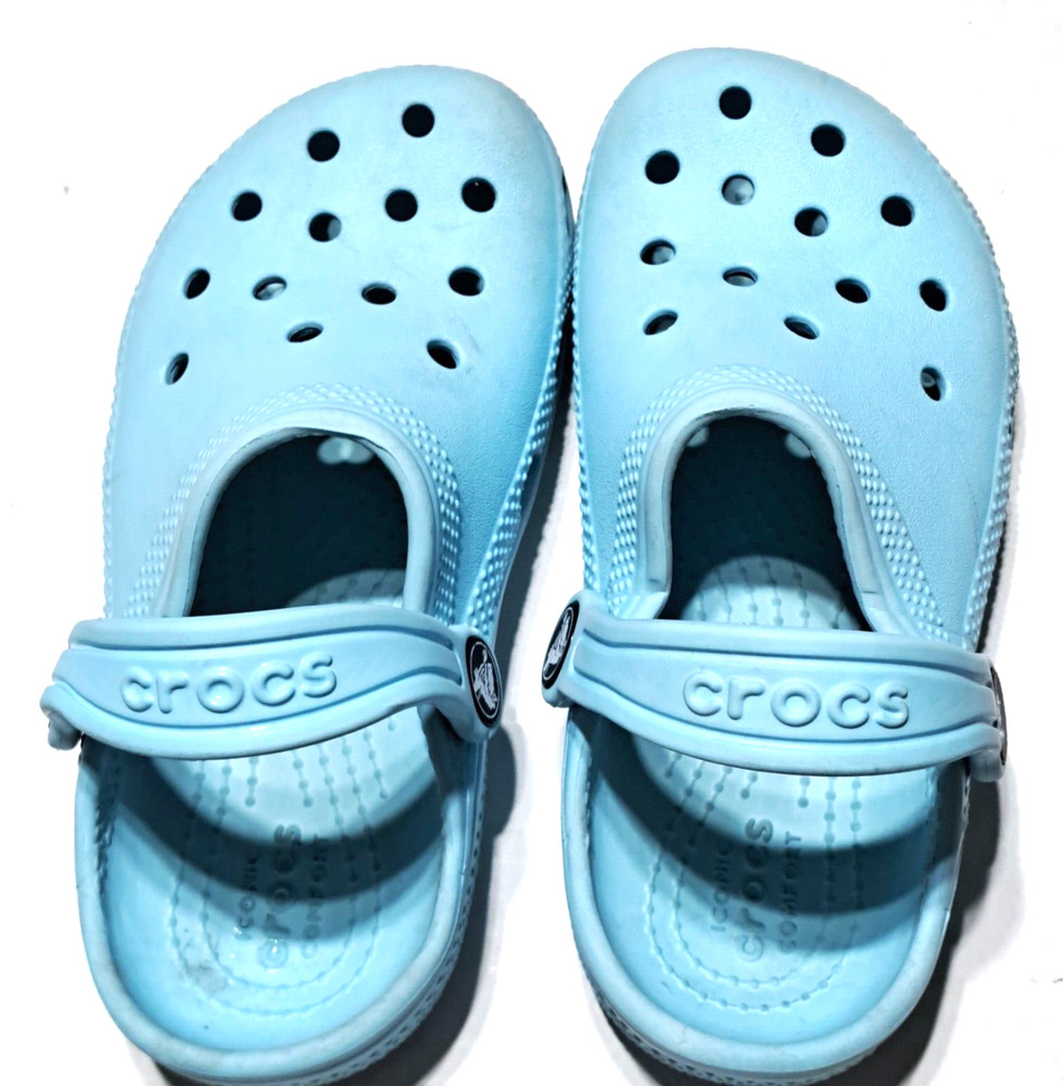 Crocs Classic Light Blue Slip on Clogs With Strap, Sz C 11 outdoor style casual