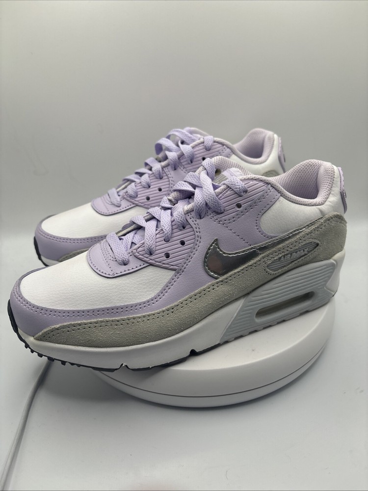 🔥New Nike Air Max 90 Leather CD6864-123 White Violet Frost Size Kids 5.5Y / W7