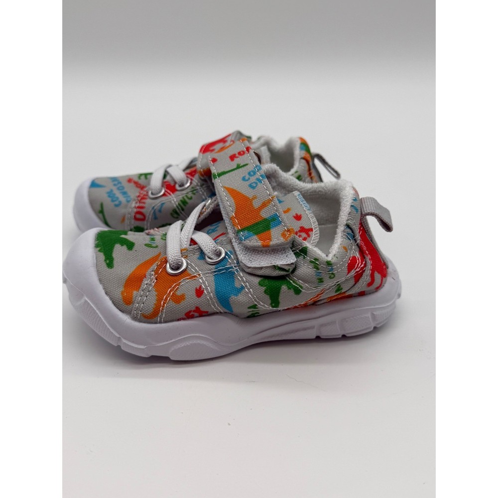 Kids Gray Dinosaur Print Canvas Sneakers Hook and Loop Strap Shoes Toddler 5