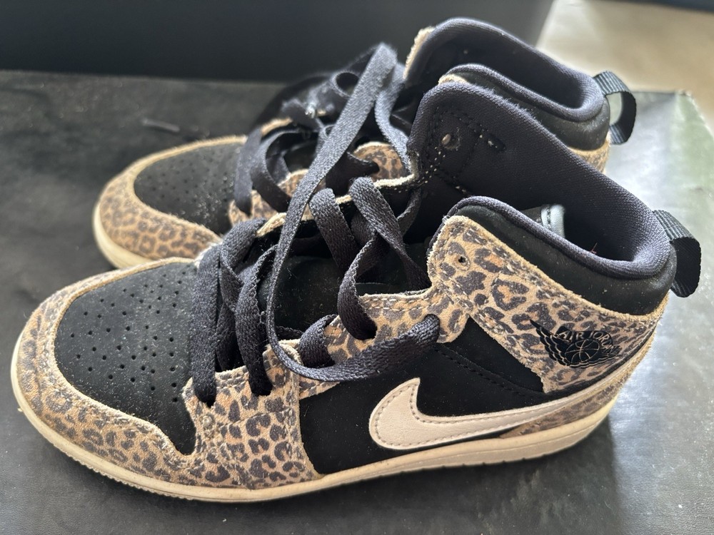 Nike Air Jordan Sneakers Size 13C US. Black & Leopard Print. Pre-Owned