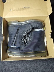 Dr Martens Dr Combs J AW004 Youth Kids Black Combat Boots Sz 4 Canvas Zip Shoes