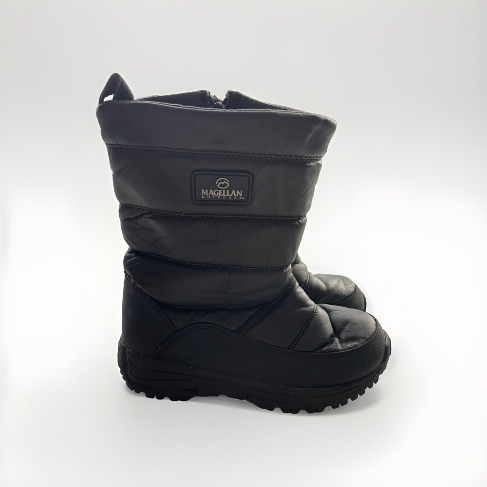 Magellan Outdoors Winter Snow Boots Youth 3 Black Faux Leather Zip