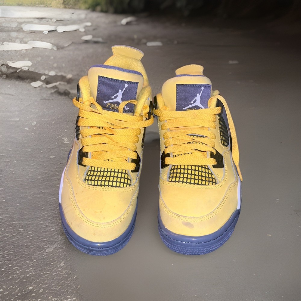 Jordan 4 Retro Yellow Black White Suede Unisex Kids Sneaker 6Y 408452-700