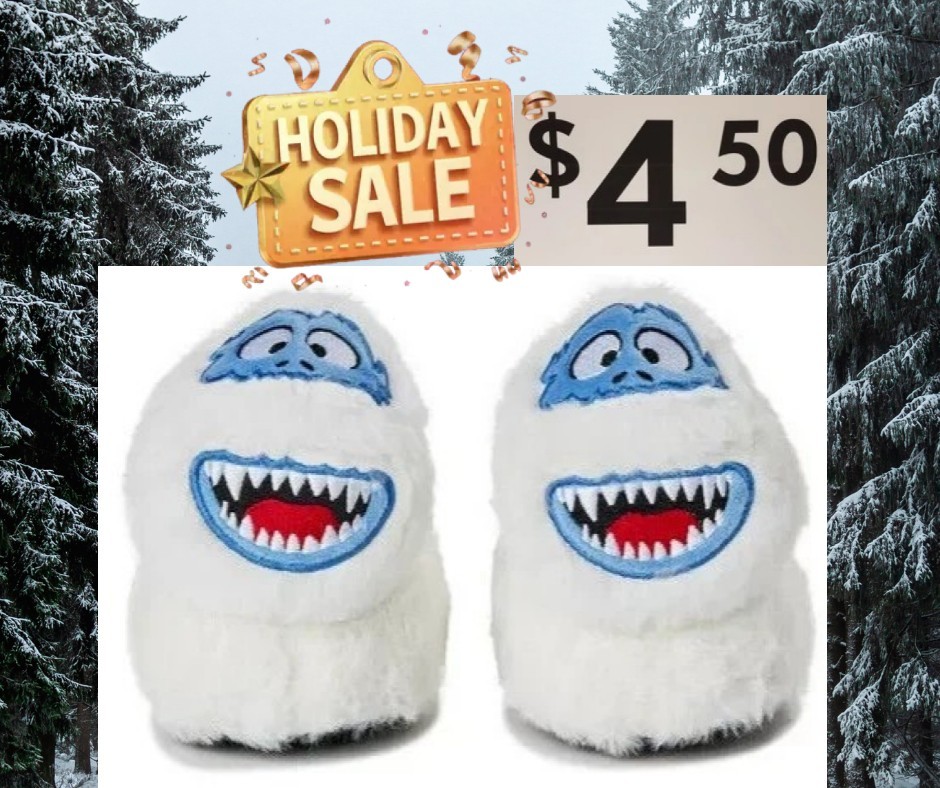 RUDOLPH Abominable Snowman Toddler SIZE 5-6 Slippers WHITE 3D head and face NEW