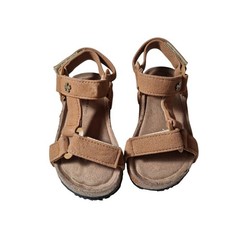 Lucky Brand Kids Tan Faux Suede Cork Footbed Sandals Adjustable Straps Size 9/10