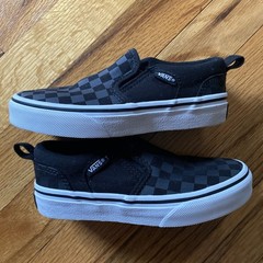 Young Child Vans Off The Wall Size 12 Checkerboard Slip On Sneakers Black & Gray