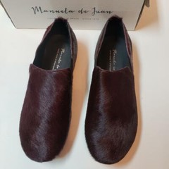 NIB Beautiful Designer MANNELA DE JUAN Burgundy Rabbit Fur Shoes 35 SPAIN