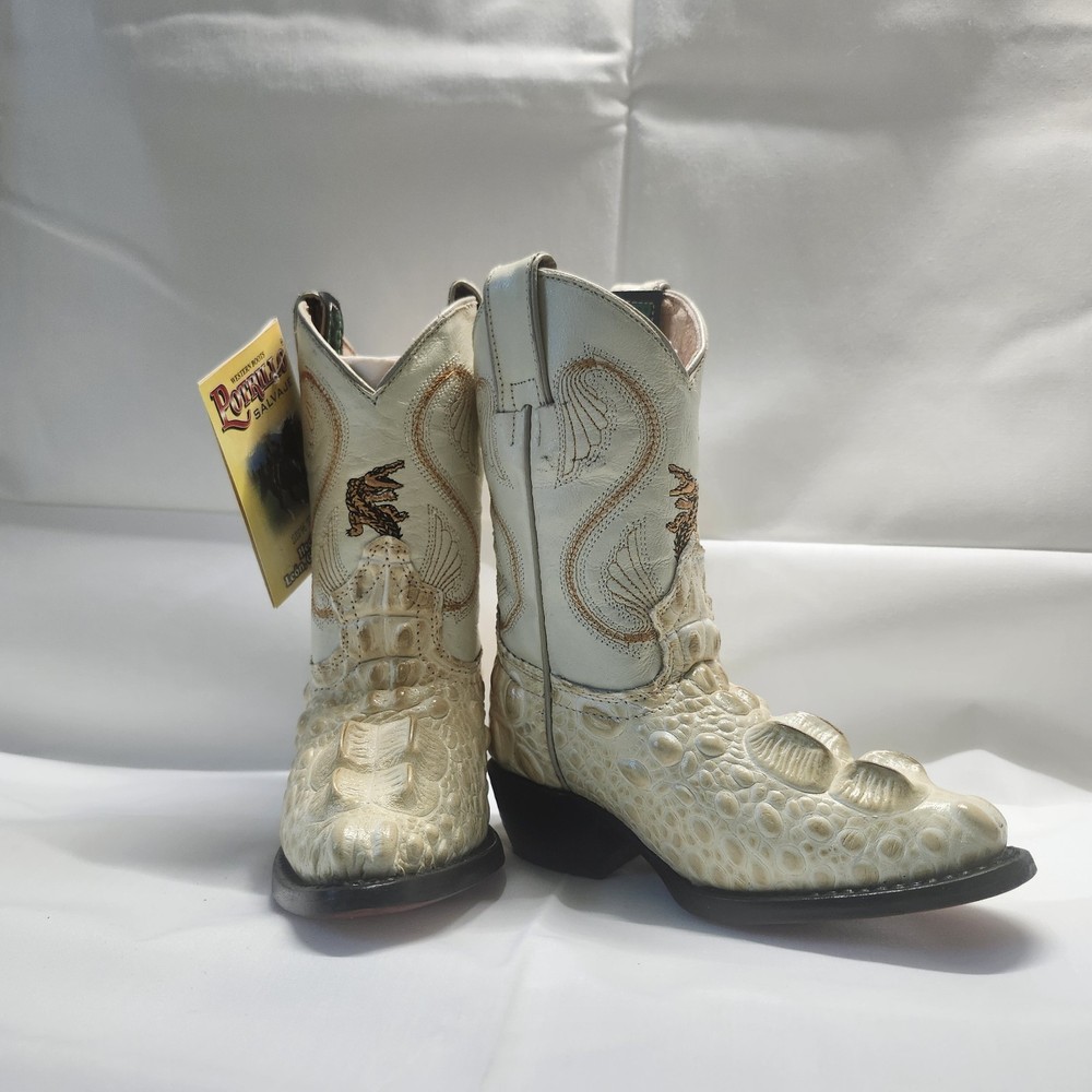 Potrillo Salvaje Kids Western Boots Bone Hueso Caiman Style NEW Box