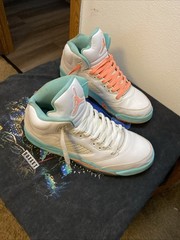 Air Jordan 5 Retro GS Light Aqua Style Sneakers Size 9Y #440892-100