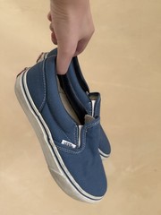 VANS Classic Slip-On Blue Canvas Unisex Kids Casual Shoes US Size 2 Rubber Sole