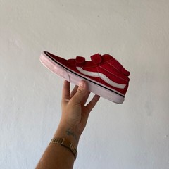 Vans Sk8-Mid V Red White Hook & Loop Youth Size 3 Sneakers Canvas Suede
