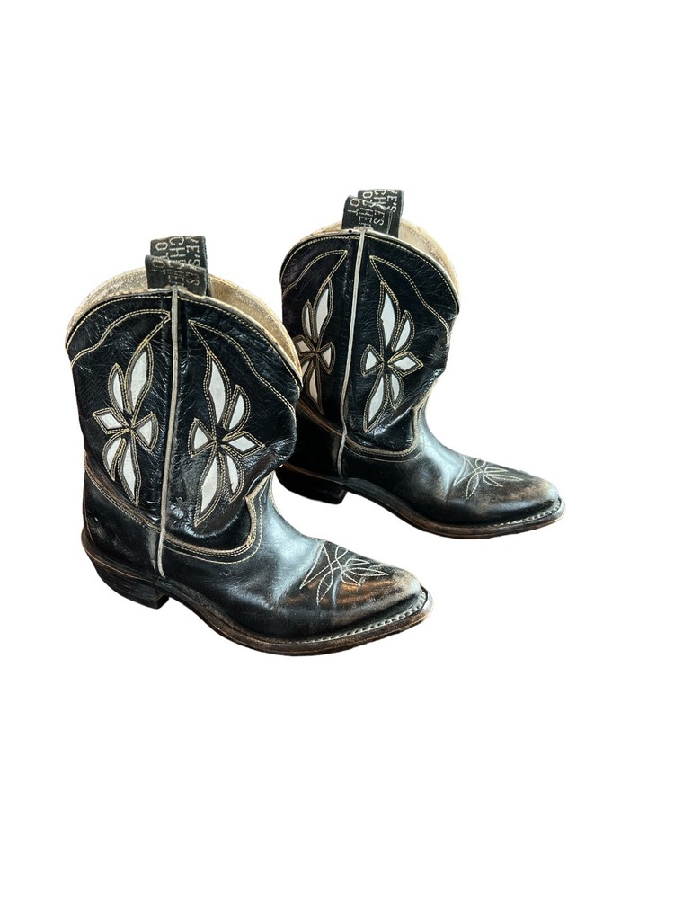 Frye Rancher Stitch Western Cowboy Boots Youth Kids 10.5 B Black Boys Girls