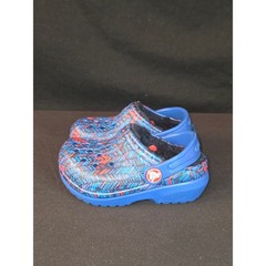 Crocs Lined Clogs Blue Multi Chevron Pattern Kids Size 6 Cozy Winter