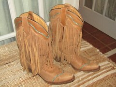 Corral Teen A3154 Tan Leather Long Fringe Snip Toe Western Cowgirl Boots sz 3.5