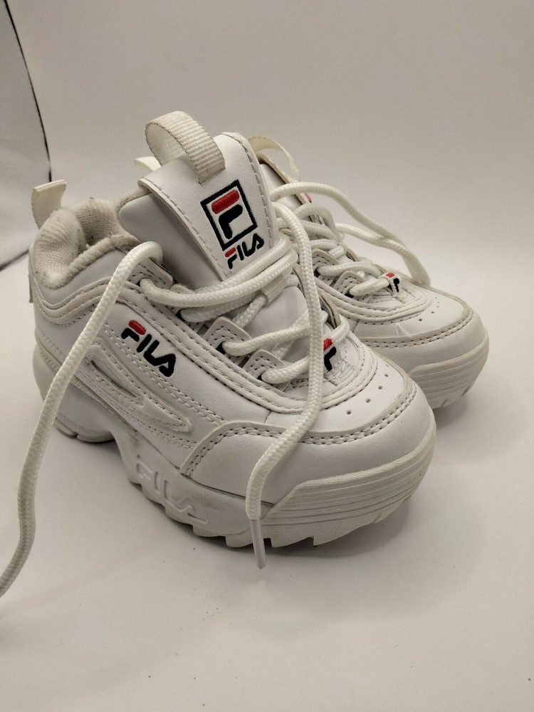 FILA KIDS DISRUPTOR II FILABUCK SNEAKER sz 7 EU 23.5 WHITE NAVY RED 7FM00038-125