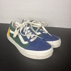 Vans Old Skool Shoes Kids Size 1.0 Green Blue Yellow Suede Canvas Skate Youth