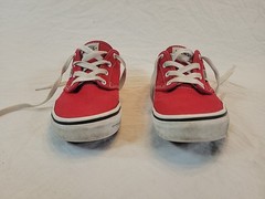Red Vans With Checked Sole Youth Size 3 EU Size 34