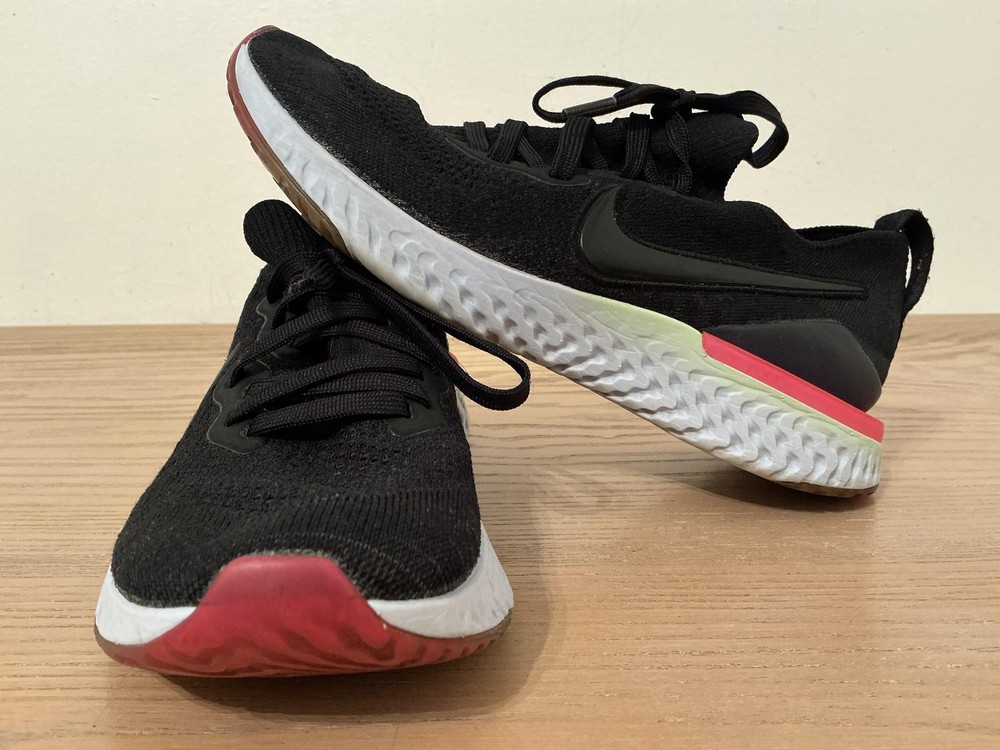 Nike Epic React Flyknit Shoes Youth Size 7Y Black White Pink Running Sneakers