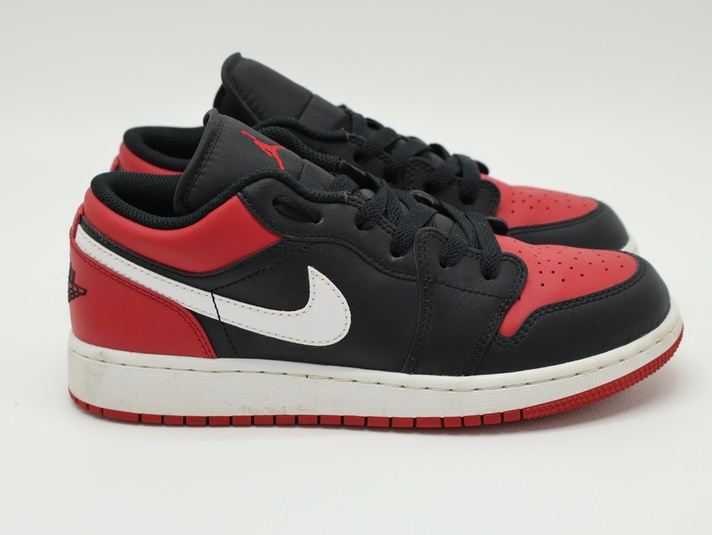 Grade School Jordan 1 Low Black/Gym Red-White Sneakers 553560-066 Size 6Y
