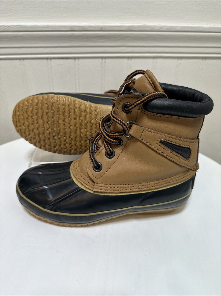 Trail’s End Thermolite Brown Navy Duck Boots Steel Shank Flannel Lined Youth Sz3