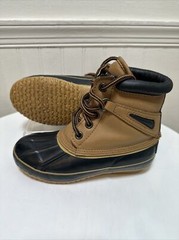 Trail’s End Thermolite Brown Navy Duck Boots Steel Shank Flannel Lined Youth Sz3