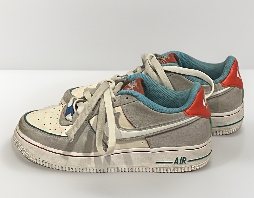 Kids Nike Air Force 1 LV8 Ivory Red Blue Shoe / Sneaker Size 4Y FQ8350-110