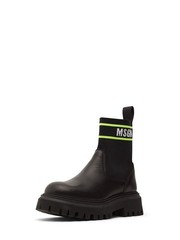 MSGM Kids Leather Knit Logo Elastic Sock Boot Bootie Lug Sole 69169 34 US 3