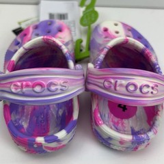 CROCS Kid’s Size 4 Classic Glow In Dark Clogs Marbled Pink Purple Slip On NWT