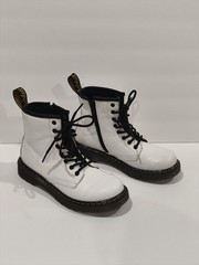 Dr. Martens 1460 White Smooth Leather Lace Up Zip Ankle Boots Size 3
