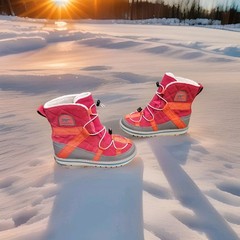 Sorel Glacy Explorer Shortie Snow Kids Size US 4 Boots Pink Gray Red NY1874-600