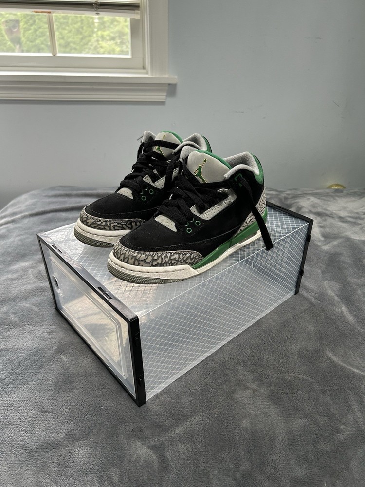 Jordan Air Jordan 3 Retro GS Sneaker Black/Green/Gray Leather 4.5Y 398614-030
