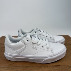 New Big Kids Vans Seldan White Leather Low Comfort Casual Sneakers Size 1 Y NWOB