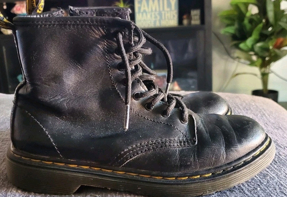 Doc Martens Junior US 3Y Black Lace Up Side Zip Boots Soft Leather VGC