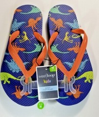 Kid’s Dinosaurs Flip Flops Sandals Size Medium 2/3 Blue & Orange Fun Unisex