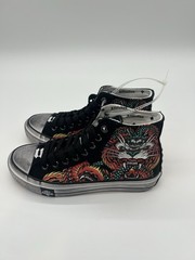 KIDS Affliction Flame & Fable Hi Top Canvas Sneakers Black Red Yellow Unisex