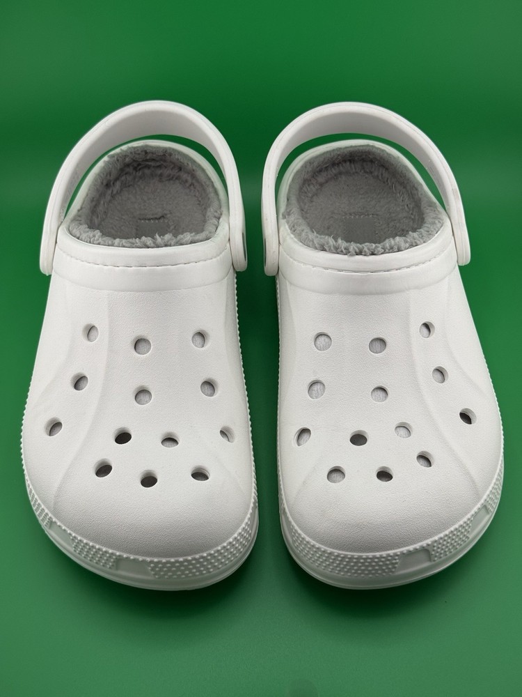 Crocs Classic Lined Clog White Gray Fleece Slip On Unisex Size C10 EU 27-28
