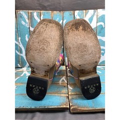 Roper Daisies Leather Boots Handcrafted Tan/Pink/Blue Youth Kids Size 2