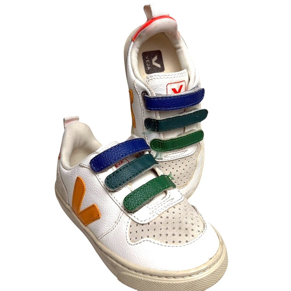 VEJA V-10 Small Kids Sneakers White Multicolor ChromeFree Leather 10 Minimalist