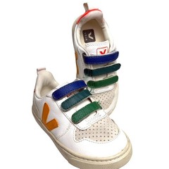 VEJA V-10 Small Kids Sneakers White Multicolor ChromeFree Leather 10 Minimalist