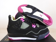 Nike Girls Air Jordan 4 Retro PS Black-Fuchsia-Lime Sz 11.5c Rare! [487725-027]