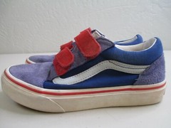 Vans Leather Red White Blue purple low top sneakers sz 2 unisex kids