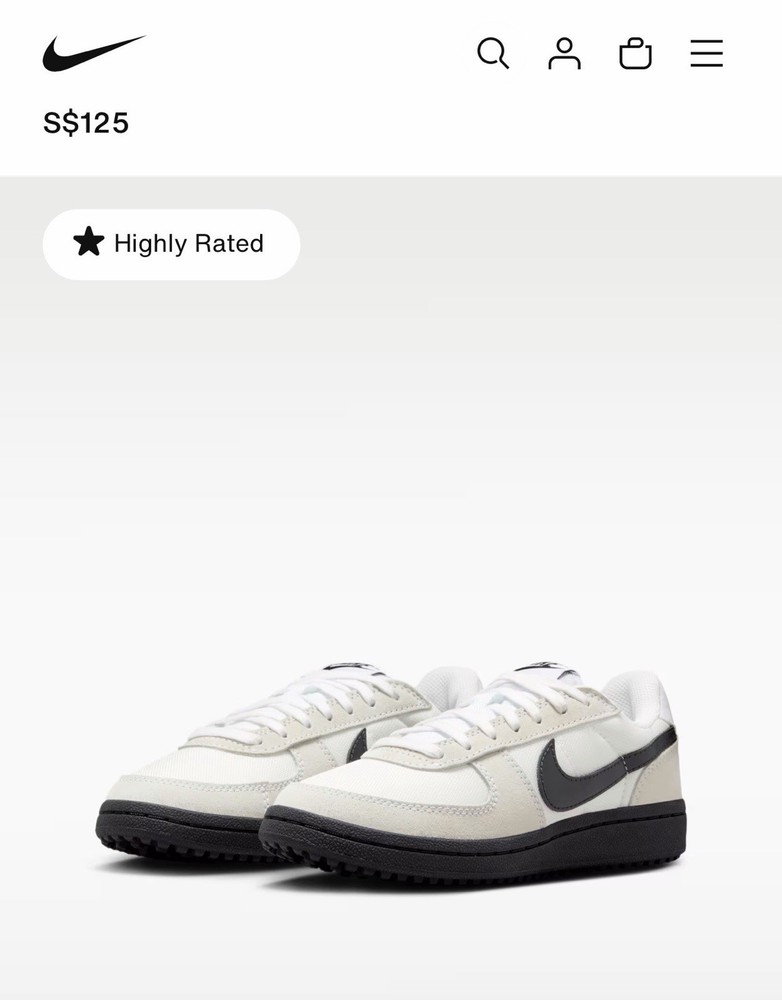 Nike Field General NWT Youth Size 7 – White/Sail/Black