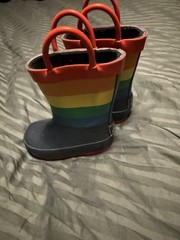 Magellan Kids Rainbow Waterproof Rubber Rain Boots 5D Striped Pull On Mid-Calf