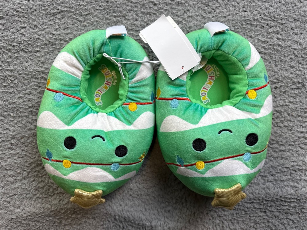 Squishmallows Kids Christmas Tree Plush Slippers Green Size 2-3