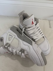 Jordan 4 Retro White Gray Red Leather Sneakers Youth Size 6Y DJ4699-100